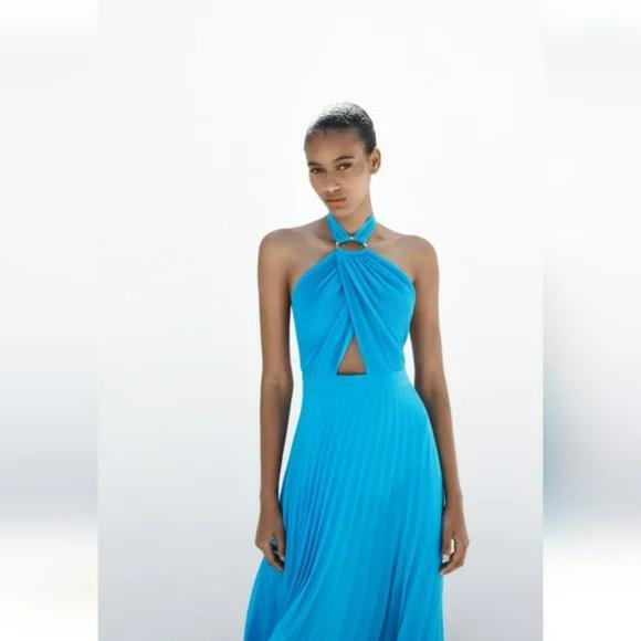 ZARA PLEATED SLIP DRESS - Picture 1 of 10